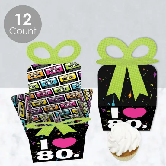 Big Dot of Happiness 80's Retro - Square Favor Gift Boxes - Totally 1980s Party Bow Boxes - Set of 12 {4}