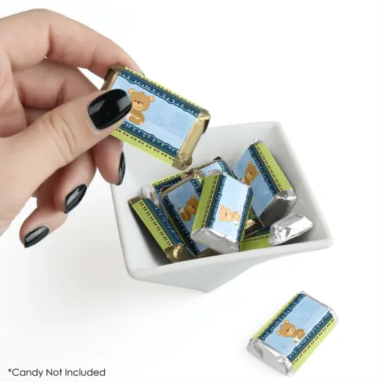 Big Dot of Happiness Baby Boy Teddy Bear - Mini Candy Bar Wrapper Stickers - Baby Shower Small Favors - 40 Count {3}