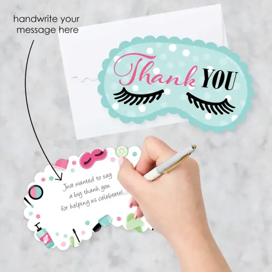 Big Dot of Happiness Spa Day - Shaped Thank You Cards - Girls Makeup Party Thank You Note Cards with Envelopes - Set of 12 {3}
