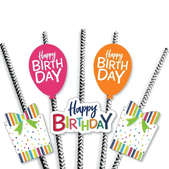 Big Dot of Happiness Cheerful Happy Birthday - Paper Straw Decor - Colorful Birthday Party Striped Decorative Straws - Set of 24 {7}