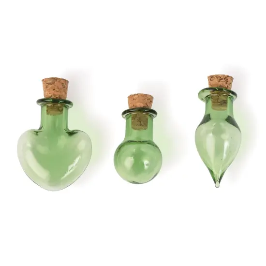 Solid Oak Steampunk Glass Accents 3/Pkg-Fancy Green Bottles {2}