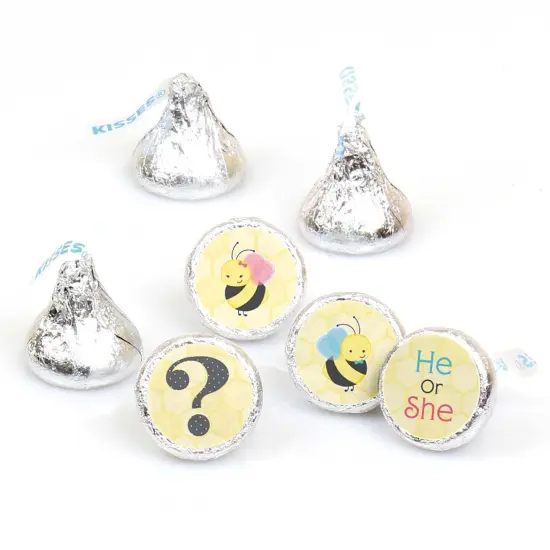Big Dot of Happiness What Will It Bee - Gender Reveal Round Candy Sticker Favors - Labels Fits Chocolate Candy (1 sheet of 108) {1}