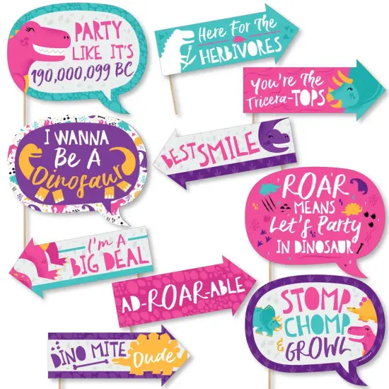 Big Dot of Happiness Funny Roar Dinosaur Girl - Dino Mite T-Rex Baby Shower or Birthday Party Photo Booth Props Kit - 10 Piece {1}