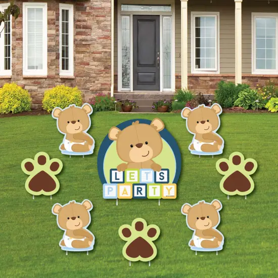 Big Dot of Happiness Baby Boy Teddy Bear - Yard Sign & Outdoor Lawn Decorations - Baby Shower Yard Signs - Set of 8 {1}