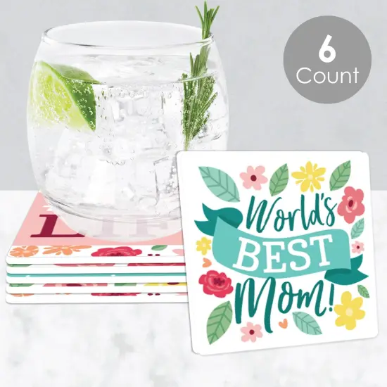 Big Dot of Happiness Colorful Floral Happy Mother's Day - Funny We Love Mom Party Decorations - Drink Coasters - Set of 6 {3}