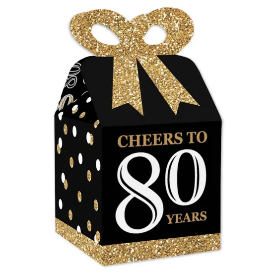 Big Dot of Happiness Adult 80th Birthday - Gold - Square Favor Gift Boxes - Birthday Party Bow Boxes - Set of 12 {1}
