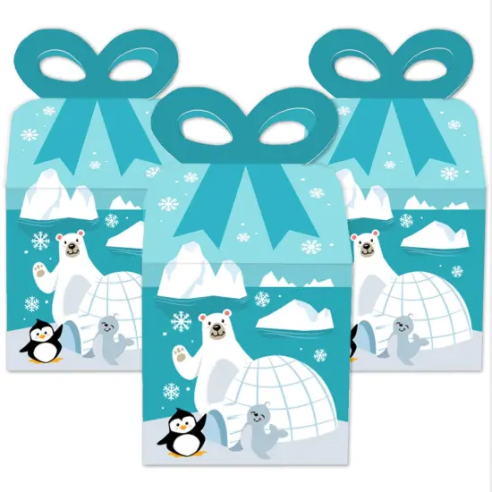 Big Dot of Happiness Arctic Polar Animals - Square Favor Gift Boxes - Winter Baby Shower or Birthday Party Bow Boxes - Set of 12 {3}