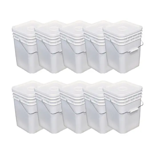 United States Plastic Buckets Tight Fitting Lids Storage 4 Gallon Pack of 10 {1}