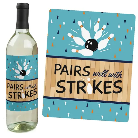 Big Dot of Happiness Strike Up the Fun - Bowling Decorations for Women and Men - Bowling Ball Party Wine Bottle Label Stickers - Set of 4 {7}