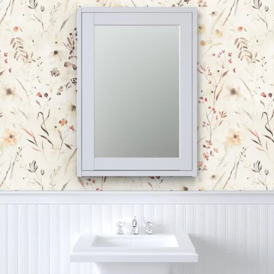 Peel & Stick Wallpaper 2FT Wide Elegant Meadow Wildflowers Hand-Painted Neutral Botanical Feminine Earth Tone Garden Custom Removable Wallpaper by Spoonflower {6}