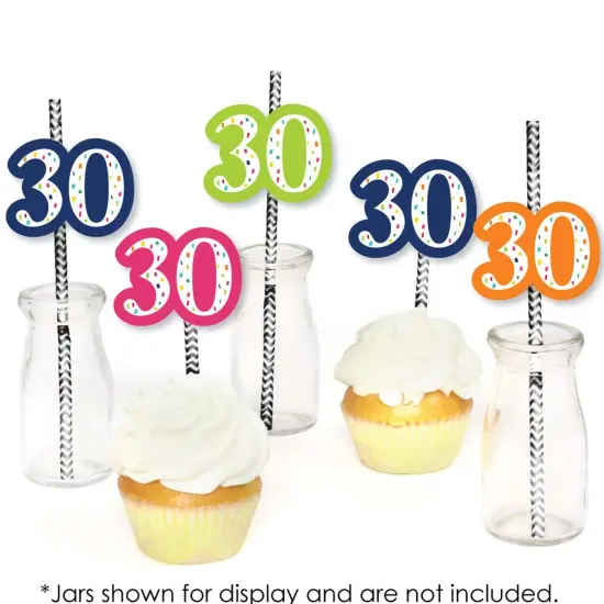 Big Dot of Happiness 30th Birthday - Cheerful Happy Birthday - Paper Straw Decor - Thirtieth Birthday Party Striped Decorative Straws - Set of 24 {6}