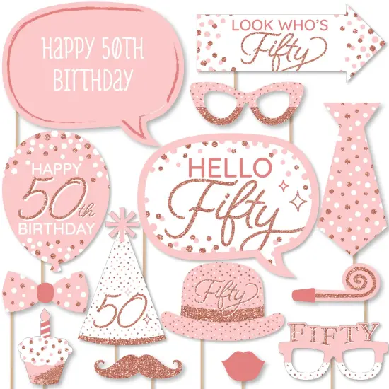 Big Dot of Happiness 50th Pink Rose Gold Birthday - Happy Birthday Party Photo Booth Props Kit - 20 Count {1}
