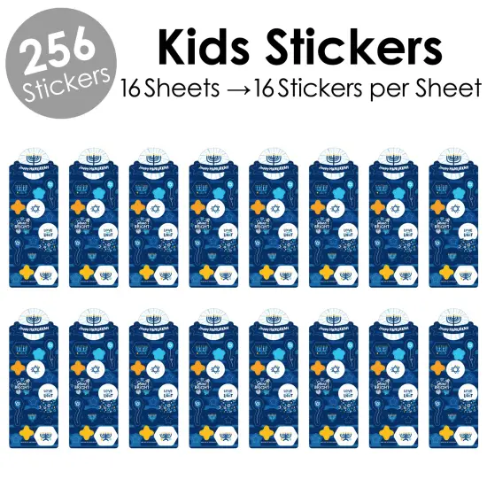 Big Dot of Happiness Hanukkah Menorah - Chanukah Holiday Party Favor Kids Stickers - 16 Sheets - 256 Stickers {3}