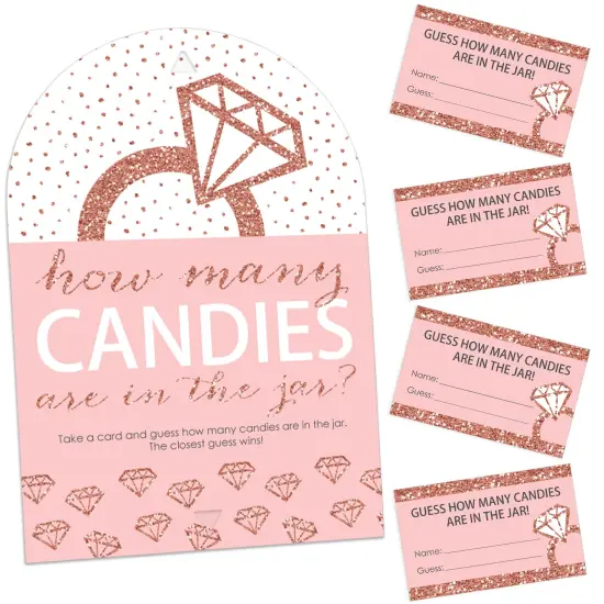 Big Dot of Happiness Bride Squad - How Many Candies Rose Gold Bridal Shower or Bachelorette Party Game - 1 Stand and 40 Cards - Candy Guessing Game {1}