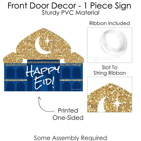 Big Dot of Happiness Ramadan - Hanging Porch Eid Mubarak Party Outdoor Decorations - Happy Eid Front Door Decor - 1 Piece Sign {6}