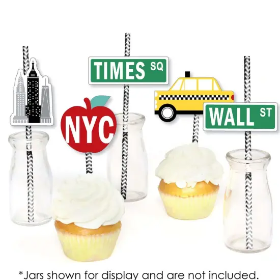 Big Dot of Happiness NYC Cityscape - Paper Straw Decor - New York City Party Striped Decorative Straws - Set of 24 {6}