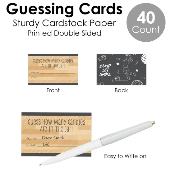 Big Dot of Happiness Bump, Set, Spike - Volleyball - How Many Candies Baby Shower or Birthday Party Game - 1 Stand and 40 Cards - Candy Guessing Game {7}