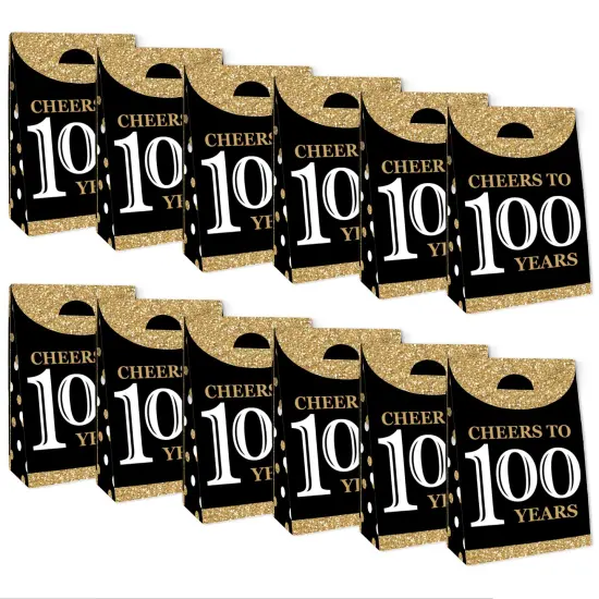 Big Dot of Happiness Adult 100th Birthday - Gold - Birthday Gift Favor Bags - Party Goodie Boxes - Set of 12 {6}