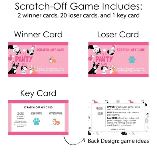 Big Dot of Happiness Pawty Like a Puppy Girl - Pink Dog Baby Shower or Birthday Party Game Scratch Off Cards - 22 Count {6}