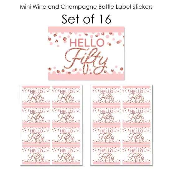 Big Dot of Happiness 50th Pink Rose Gold Birthday Mini Wine & Champagne Bottle Label Stickers Happy Birthday Party Favor Gift for Women and Men 16 Ct {7}