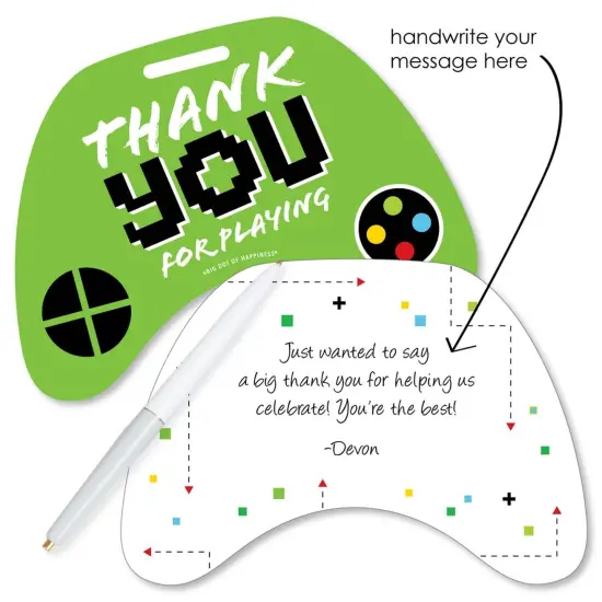 Big Dot of Happiness Game Zone - Shaped Thank You Cards - Pixel Video Game Party or Birthday Party Thank You Note Cards with Envelopes - Set of 12 {3}