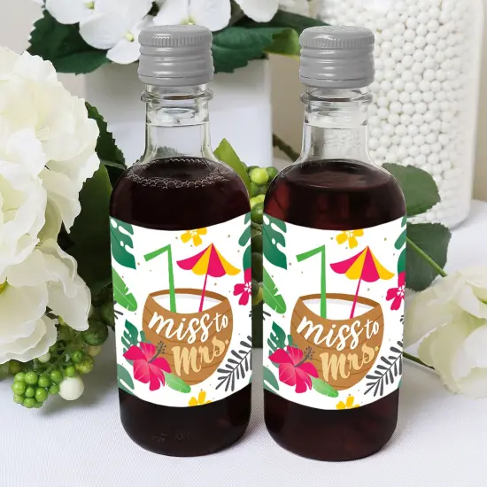 Big Dot of Happiness Last Luau - Mini Wine Champagne Bottle Label Stickers - Tropical Bachelorette Party Bridal Shower Favor Gift for Women Set of 16 {6}