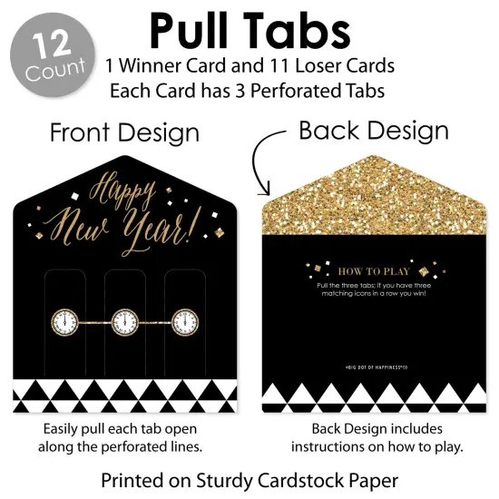 Big Dot of Happiness New Year&rsquo;s Eve - Gold - New Years Eve Party Game Pickle Cards - Pull Tabs 3-in-a-Row - Set of 12 {6}