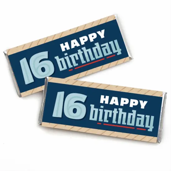 Big Dot of Happiness Boy 16th Birthday - Candy Bar Wrapper Sweet Sixteen Birthday Party Favors - Set of 24 {1}