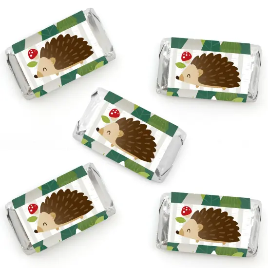 Big Dot of Happiness Forest Hedgehogs - Mini Candy Bar Wrapper Stickers - Woodland Birthday Party or Baby Shower Small Favors - 40 Count {1}