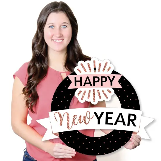 Big Dot of Happiness Rose Gold Happy New Year - Outdoor New Years Eve Party Decor - Front Door Wreath {7}