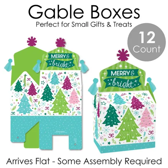 Big Dot of Happiness Merry and Bright Trees - Treat Box Party Favors - Colorful Whimsical Christmas Party Goodie Gable Boxes - Set of 12 {7}