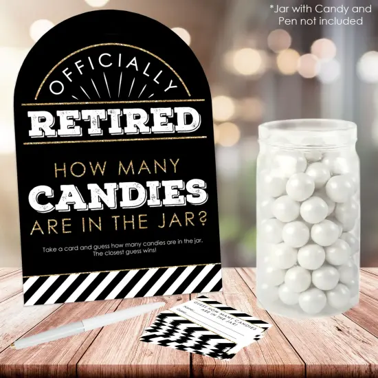 Big Dot of Happiness Happy Retirement - How Many Candies Retirement Party Game - 1 Stand and 40 Cards - Candy Guessing Game {3}