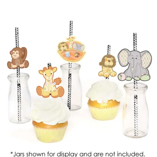 Big Dot of Happiness Noah's Ark Paper Straw Decor - Baby Shower or Birthday Party Striped Decorative Straws - Set of 24 {6}