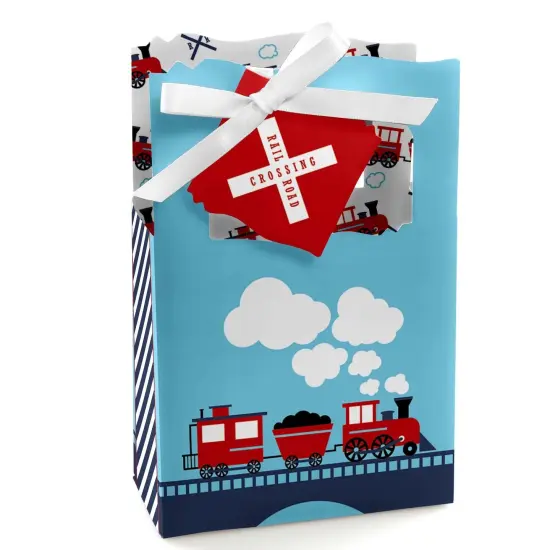 Big Dot of Happiness Railroad Party Crossing - Steam Train Birthday Party or Baby Shower Favor Boxes - Set of 12 {1}