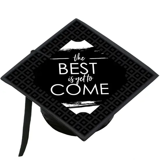 Big Dot of Happiness Black and White Grad - Best is Yet to Come - Black and White Graduation Cap Decorations Kit - Grad Cap Cover {1}