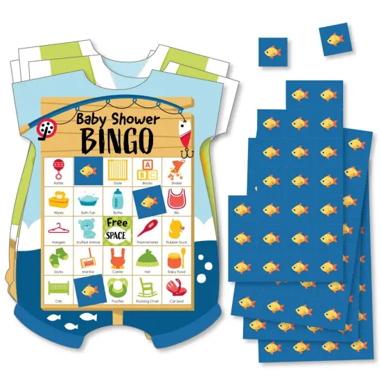Big Dot of Happiness Let's Go Fishing - Picture Bingo Cards and Markers - Fish Themed Baby Shower Shaped Bingo Game - Set of 18 {1}