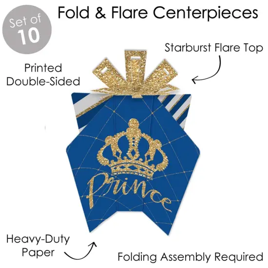 Big Dot of Happiness Royal Prince Charming - Table Decorations - Baby Shower or Birthday Party Fold and Flare Centerpieces - 10 Count {4}