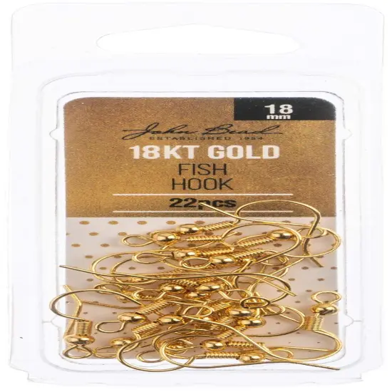 John Bead Earring Fish Hook 18mm 22/Pkg-18kt Gold Plated {1}
