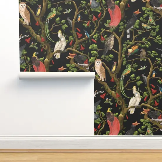 Peel & Stick Wallpaper 2FT Wide Maximalist Animalier Vintage Inspired Wild Birds Tropical Jungle Custom Removable Wallpaper by Spoonflower {2}