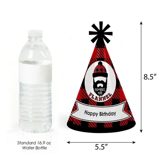 Big Dot of Happiness Lumberjack - Channel the Flannel - Cone Buffalo Plaid Birthday Party Hats for Kids and Adults - Set of 8 (Standard Size) {4}
