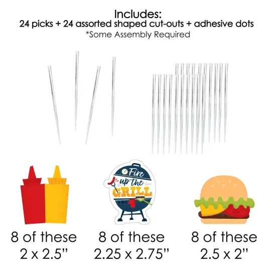 Big Dot of Happiness Fire Up the Grill - Dessert Cupcake Toppers - Summer BBQ Picnic Party Clear Treat Picks - Set of 24 {7}