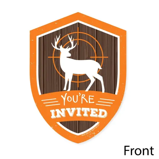 Big Dot of Happiness Gone Hunting - Shaped Fill-in Invites - Deer Hunting Camo Baby Shower or Birthday Party Invites Cards with Envelopes - Set of 12 {4}