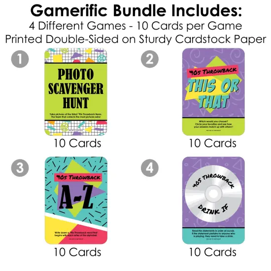 Big Dot of Happiness 90&rsquo;s Throwback - 4 1990s Party Games - 10 Cards Each - Gamerific Bundle {4}