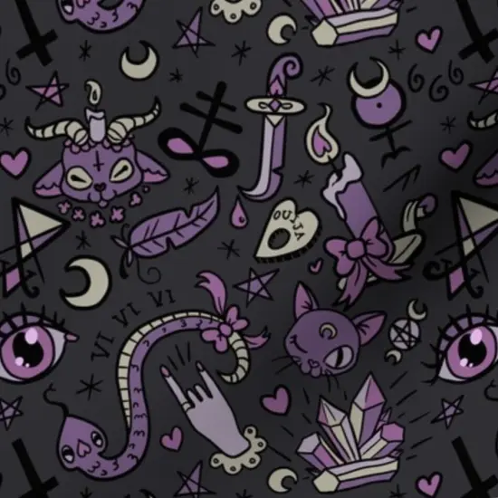 Various Fabrics by the Yard or Fat Quarter Cute Occult Dark Halloween Devil Spooky Gray Purple Black Magic Goth Custom Printed Fabric by Spoonflower {7}