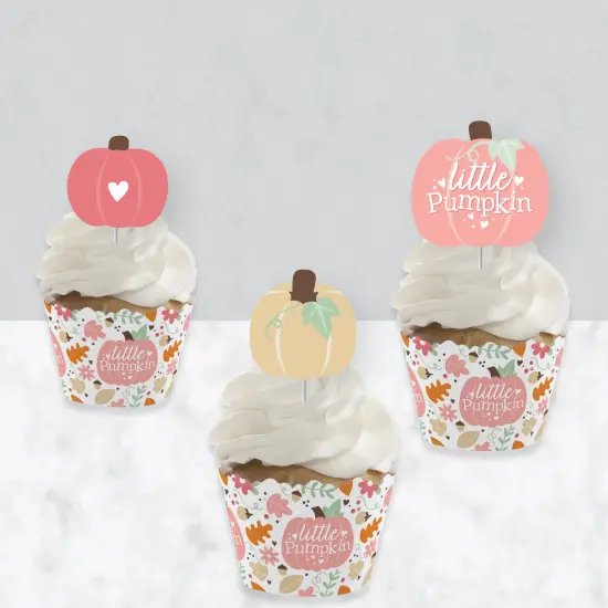 Big Dot of Happiness Girl Little Pumpkin - Cupcake Decoration - Fall Birthday Party or Baby Shower Cupcake Wrappers and Treat Picks Kit - Set of 24 {4}