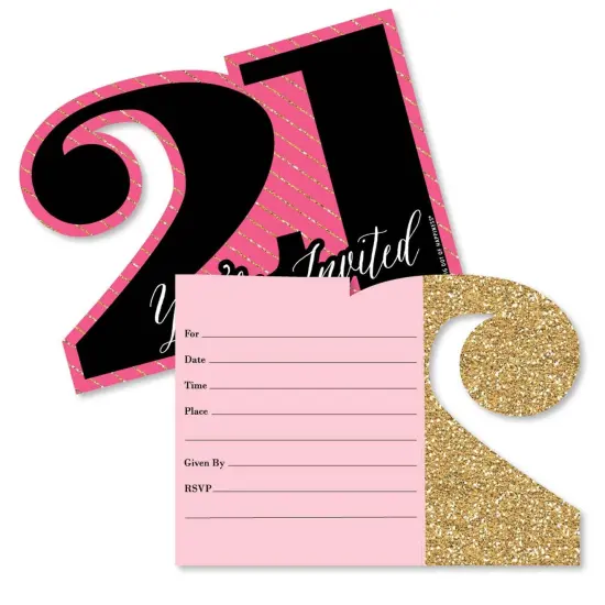 Big Dot of Happiness Finally 21 Girl - Shaped Fill-in Invitations - 21st Birthday Party Invitation Cards with Envelopes - Set of 12 {1}