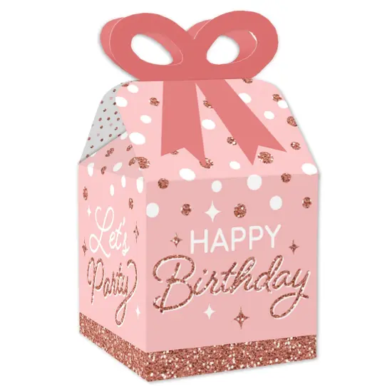 Big Dot of Happiness Pink Rose Gold Birthday - Square Favor Gift Boxes - Happy Birthday Party Bow Boxes - Set of 12 {1}