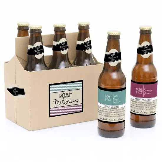 Big Dot of Happiness Mommy's First Milestones - Decorations for Women - 6 Beer Bottle Label Stickers and 1 Carrier {1}