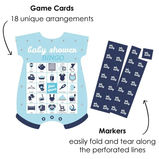 Big Dot of Happiness Hello Little One - Blue and Silver - Picture Bingo Cards and Markers - Boy Baby Shower Shaped Bingo Game - Set of 18 {3}