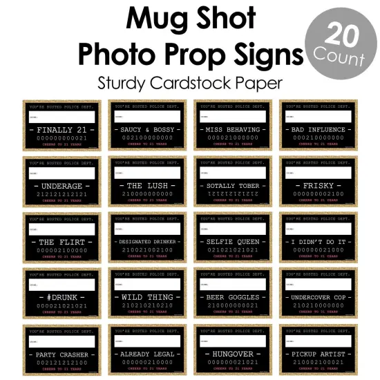 Big Dot of Happiness Finally 21 Girl - 21st Birthday Party Mug Shots - Birthday Photo Booth Props Party Mugshot Signs - 20 Count {6}